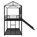 Twin Over Twin Metal Bunk Bed ,Metal Housebed With Slide,Three Colors Available.(Black with Black Slide)(OLD SKU :LP000095AAB) - Supfirm