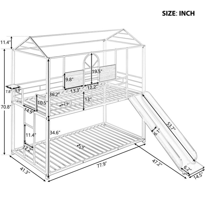 Twin Over Twin Metal Bunk Bed ,Metal Housebed With Slide,Three Colors Available.(Black with Black Slide)(OLD SKU :LP000095AAB) - Supfirm