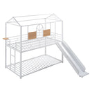 Twin Over Twin Metal Bunk Bed ,Metal Housebed With Slide,Three Colors Available.(White with White Slide)(OLD SKU :LP000095AAK) - Supfirm