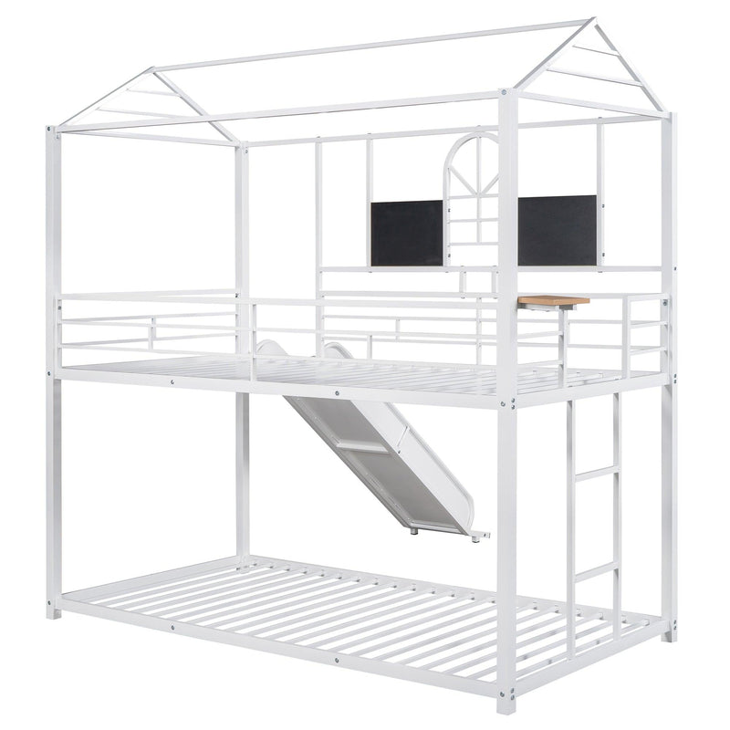 Twin Over Twin Metal Bunk Bed ,Metal Housebed With Slide,Three Colors Available.(White with White Slide)(OLD SKU :LP000095AAK) - Supfirm