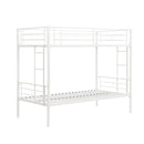 Twin Over Twin Metal Bunk Bed,Metal Structure Bedframe with Safety Guardrails and 2 ladders,Convertible Bunkbeds,No Spring Box Required and Space Saving Design,White - Supfirm