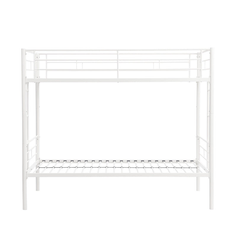 Twin Over Twin Metal Bunk Bed,Metal Structure Bedframe with Safety Guardrails and 2 ladders,Convertible Bunkbeds,No Spring Box Required and Space Saving Design,White - Supfirm