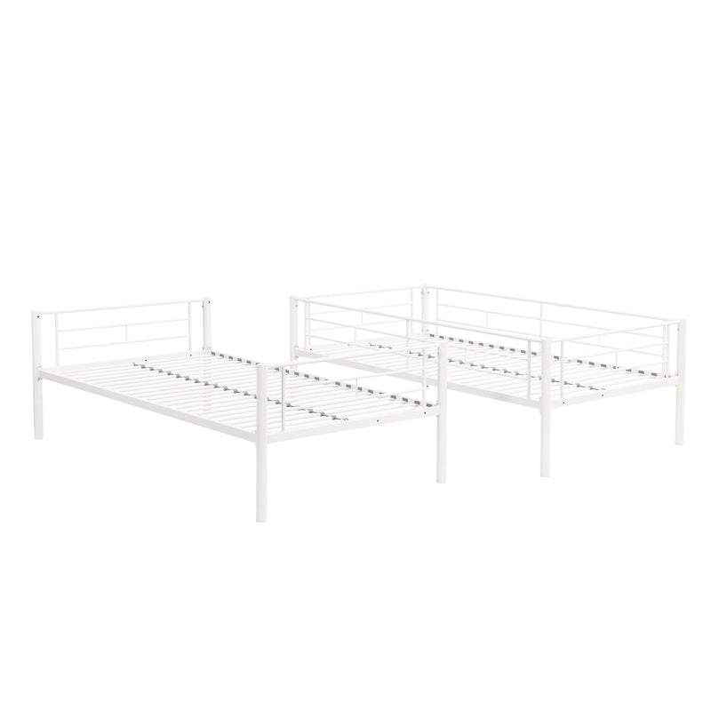 Twin Over Twin Metal Bunk Bed,Metal Structure Bedframe with Safety Guardrails and 2 ladders,Convertible Bunkbeds,No Spring Box Required and Space Saving Design,White - Supfirm