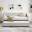 Twin Size Daybed with Twin Size Trundle Upholstered Tufted Sofa Bed, with Button on Back and Copper Nail on Waved Shape Arms, Beige (80.5"x41"x30.5") - Supfirm