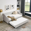 Twin Size Daybed with Twin Size Trundle Upholstered Tufted Sofa Bed, with Button on Back and Copper Nail on Waved Shape Arms, Beige (80.5"x41"x30.5") - Supfirm