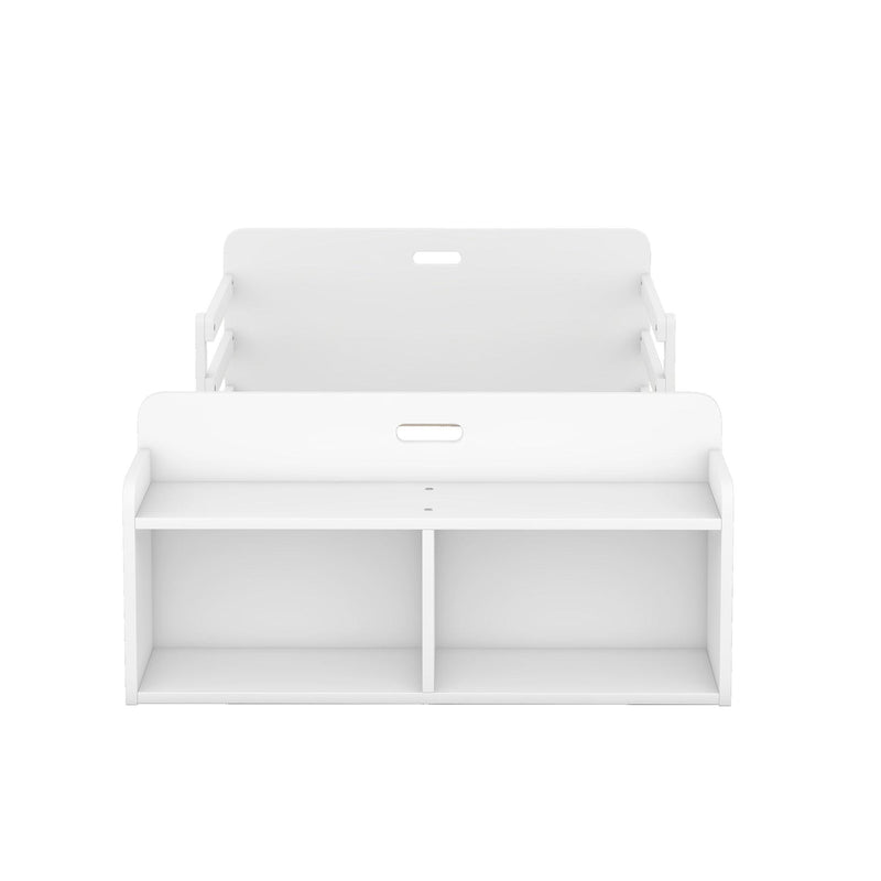 Twin Size Floor Bed with Storage Footboard and Guardrail, White - Supfirm