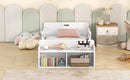 Twin Size Floor Bed with Storage Footboard and Guardrail, White - Supfirm