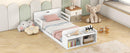 Twin Size Floor Bed with Storage Footboard and Guardrail, White - Supfirm