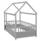 Twin Size Floor Wooden Bed with House Roof Frame, Fence Guardrails,Grey - Supfirm