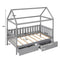 Twin Size House Bed with drawers, Fence-shaped Guardrail, Gray - Supfirm