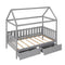 Twin Size House Bed with drawers, Fence-shaped Guardrail, Gray - Supfirm