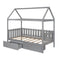 Twin Size House Bed with drawers, Fence-shaped Guardrail, Gray - Supfirm