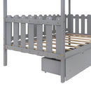 Twin Size House Bed with drawers, Fence-shaped Guardrail, Gray - Supfirm