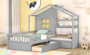 Twin Size House Bed with Sofa, Kids Platform Bed with Two Drawers and Storage Shelf, Gray - Supfirm