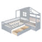 Twin Size House Bed with Sofa, Kids Platform Bed with Two Drawers and Storage Shelf, Gray - Supfirm