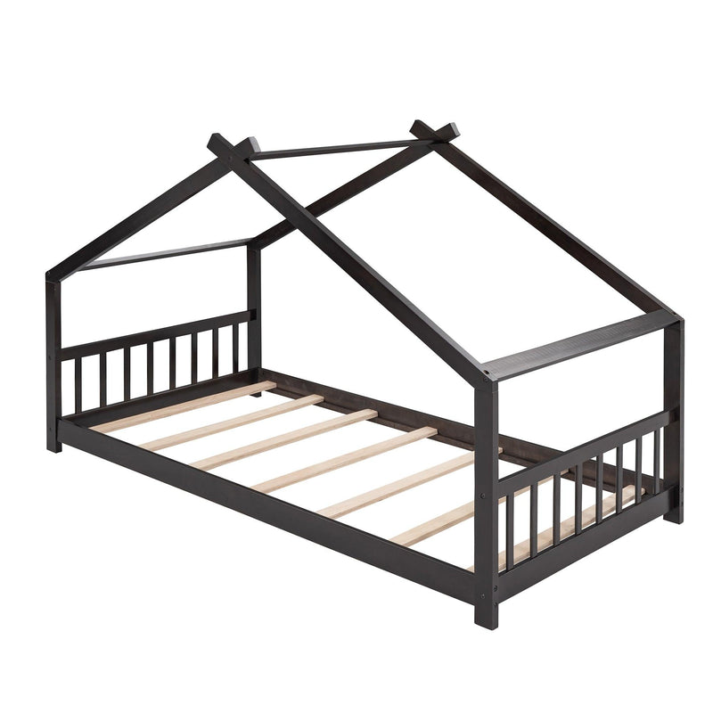 Twin Size House Bed Wood Bed, Espresso - Supfirm