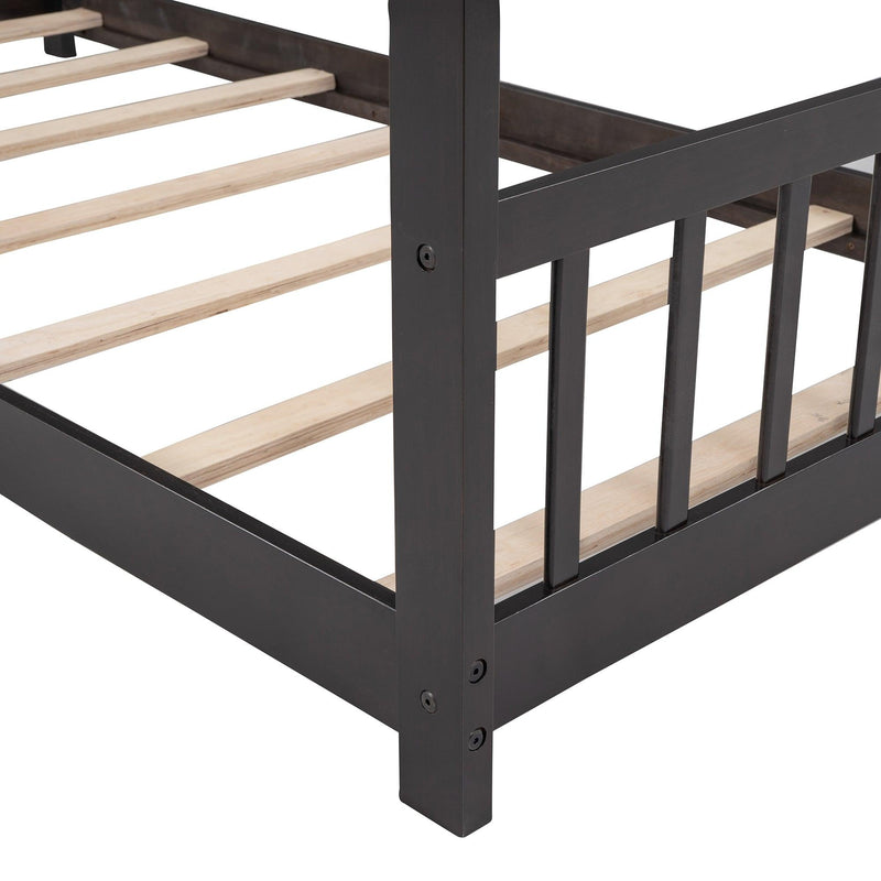 Twin Size House Bed Wood Bed, Espresso - Supfirm