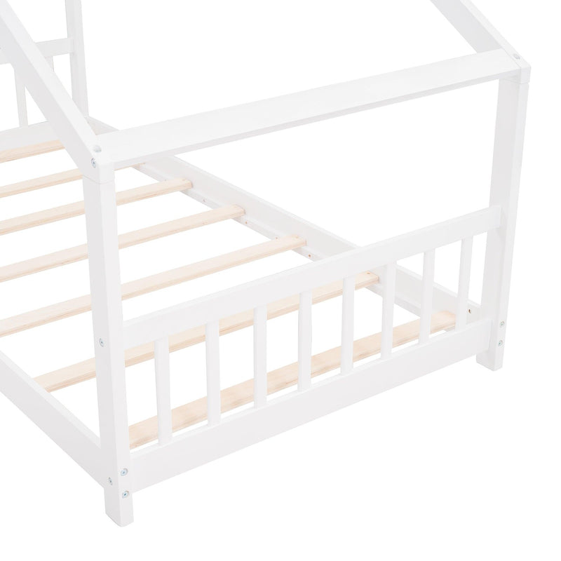 Twin Size House Bed Wood Bed, White - Supfirm