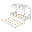 Twin Size House Bed Wood Bed with Twin Size Trundle ( White ) - Supfirm