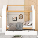 Twin Size House Platform Bed with Storage Shelves and Twin Size Trundle, White - Supfirm