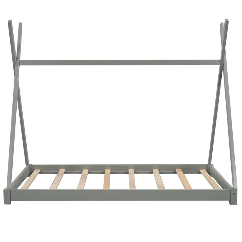 Twin Size House Platform Bed with Triangle Structure,Gray - Supfirm