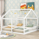 Twin Size House Platform Beds,Two Shared Beds, White - Supfirm