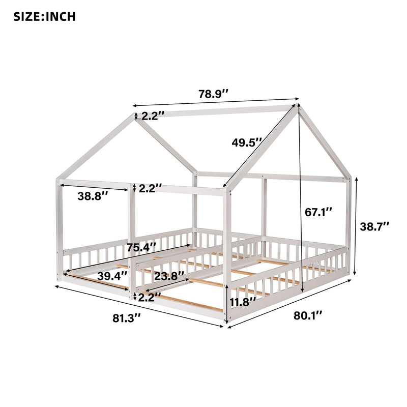 Twin Size House Platform Beds,Two Shared Beds, White - Supfirm