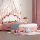 Twin Size Kids Bed Frame with crown Shaped Headboard,Children Twin Platform Bed Frame with Luxury PU leather, Cute Single Twin Bed for Girls Boys - Supfirm