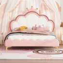 Twin Size Kids Bed Frame with crown Shaped Headboard,Children Twin Platform Bed Frame with Luxury PU leather, Cute Single Twin Bed for Girls Boys - Supfirm