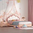 Twin Size Kids Bed Frame with crown Shaped Headboard,Children Twin Platform Bed Frame with Luxury PU leather, Cute Single Twin Bed for Girls Boys - Supfirm