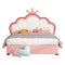 Twin Size Kids Bed Frame with crown Shaped Headboard,Children Twin Platform Bed Frame with Luxury PU leather, Cute Single Twin Bed for Girls Boys - Supfirm