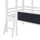 Twin Size Loft Bed with Ladder and Slide, House Bed with Blackboard and Light Strip on the Roof, White - Supfirm