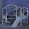 Twin Size Loft Bed with Ladder and Slide, House Bed with Blackboard and Light Strip on the Roof, White - Supfirm