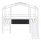 Twin Size Loft Bed with Ladder and Slide, House Bed with Blackboard and Light Strip on the Roof, White - Supfirm