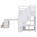 Twin Size Loft Bed with Pullable Desk and Storage Shelves,Staircase and Blackboard,White - Supfirm