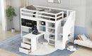 Twin Size Loft Bed with Pullable Desk and Storage Shelves,Staircase and Blackboard,White - Supfirm