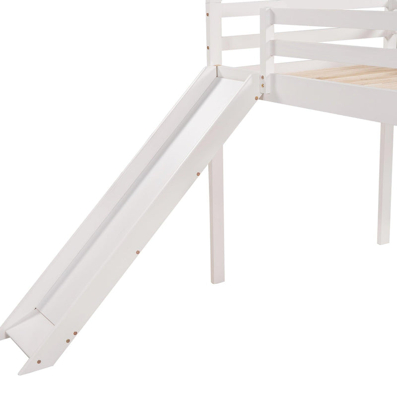 Twin Size Loft Bed with Slide, House Bed with Slide,White(OLD SKU :WF281158AAK) - Supfirm