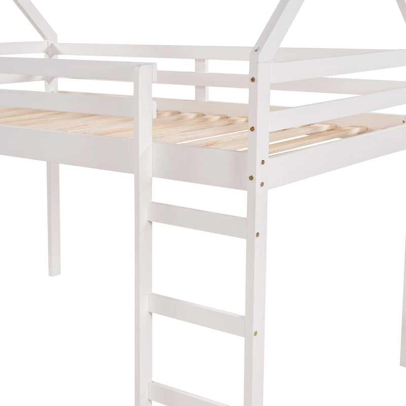 Twin Size Loft Bed with Slide, House Bed with Slide,White(OLD SKU :WF281158AAK) - Supfirm