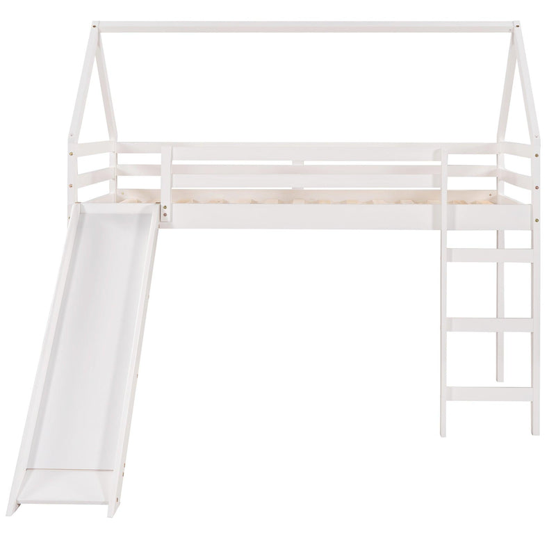 Twin Size Loft Bed with Slide, House Bed with Slide,White(OLD SKU :WF281158AAK) - Supfirm