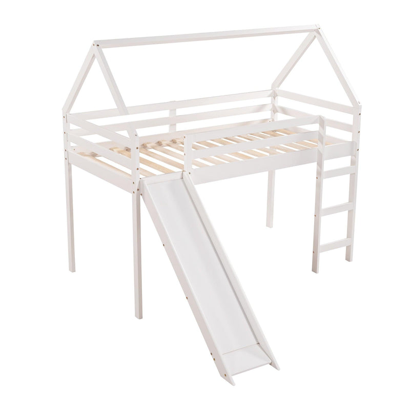 Twin Size Loft Bed with Slide, House Bed with Slide,White(OLD SKU :WF281158AAK) - Supfirm