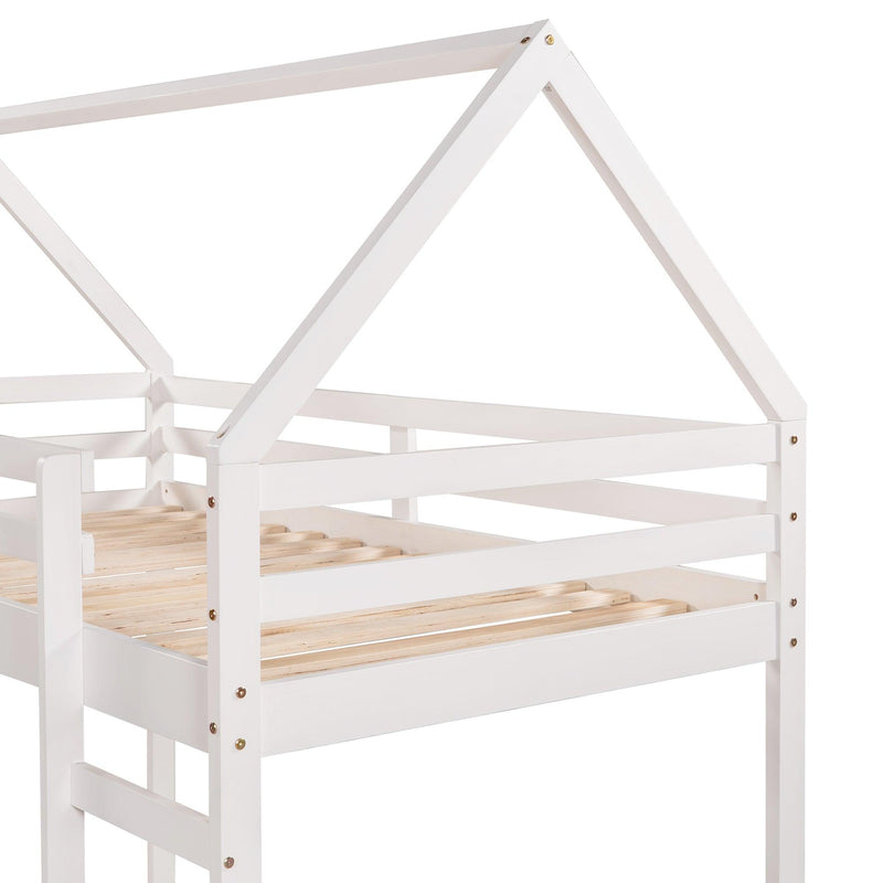 Twin Size Loft Bed with Slide, House Bed with Slide,White(OLD SKU :WF281158AAK) - Supfirm