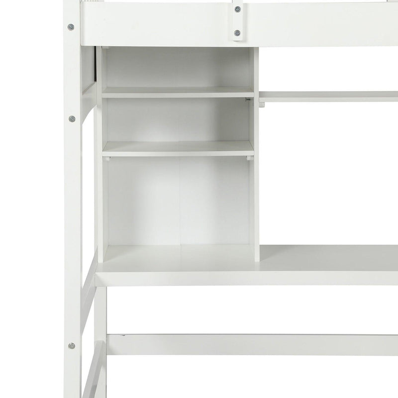 Twin size Loft Bed with Storage Shelves, Desk and Ladder, White(OLD SKU :LP000140KAA) - Supfirm