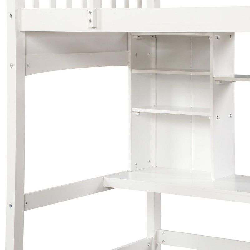 Twin size Loft Bed with Storage Shelves, Desk and Ladder, White(OLD SKU :LP000140KAA) - Supfirm