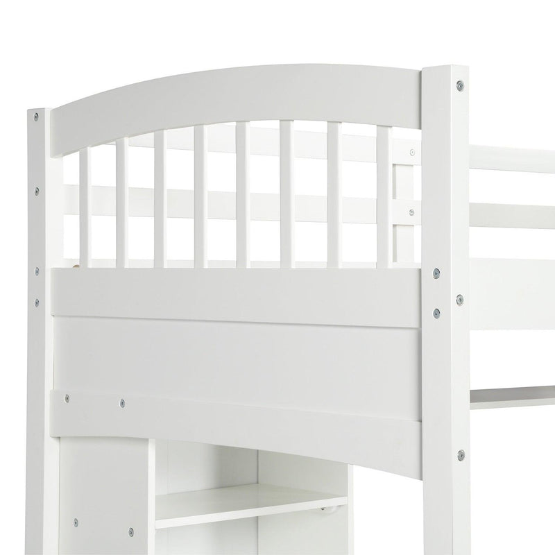 Twin size Loft Bed with Storage Shelves, Desk and Ladder, White(OLD SKU :LP000140KAA) - Supfirm