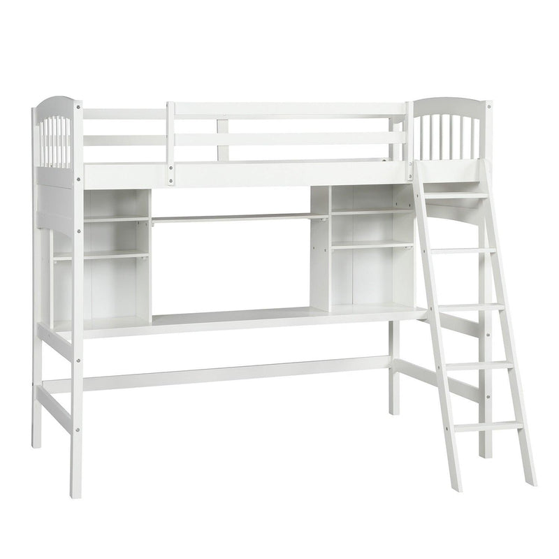 Twin size Loft Bed with Storage Shelves, Desk and Ladder, White(OLD SKU :LP000140KAA) - Supfirm