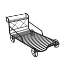 Twin Size Metal Car Bed with Four Wheels, Guardrails and X-Shaped Frame Shelf, Black(Old SKU: MF297599AAB) - Supfirm