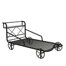 Twin Size Metal Car Bed with Four Wheels, Guardrails and X-Shaped Frame Shelf, Black(Old SKU: MF297599AAB) - Supfirm