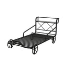 Twin Size Metal Car Bed with Four Wheels, Guardrails and X-Shaped Frame Shelf, Black(Old SKU: MF297599AAB) - Supfirm