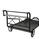 Twin Size Metal Car Bed with Four Wheels, Guardrails and X-Shaped Frame Shelf, Black(Old SKU: MF297599AAB) - Supfirm