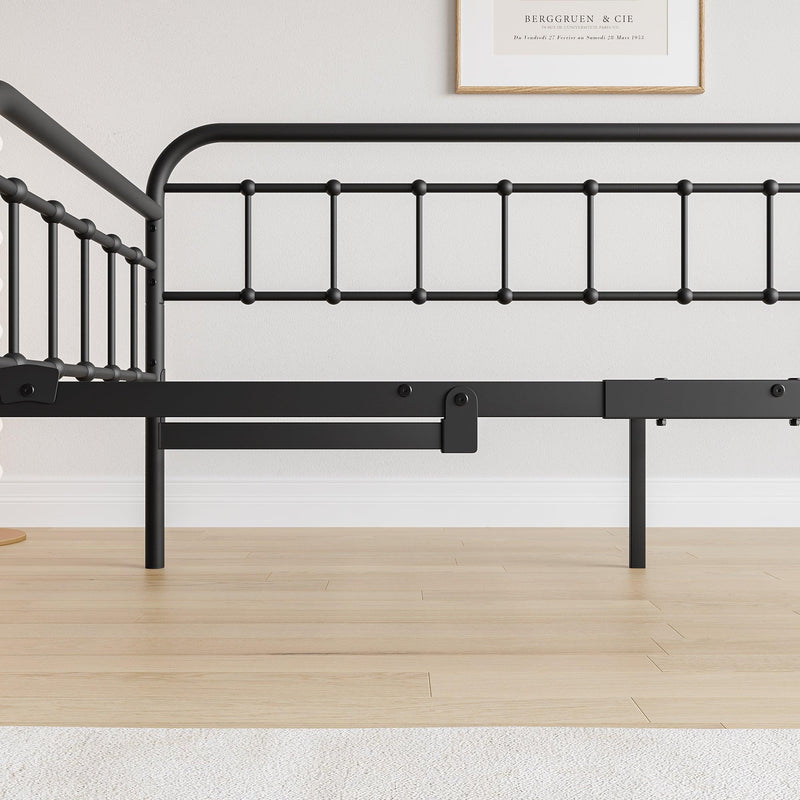 Twin Size Metal Daybed Frame with Trundle, Heavy Duty Steel Slat Support Sofa Bed Platform with Headboard, No Box Spring Needed, Black - Supfirm